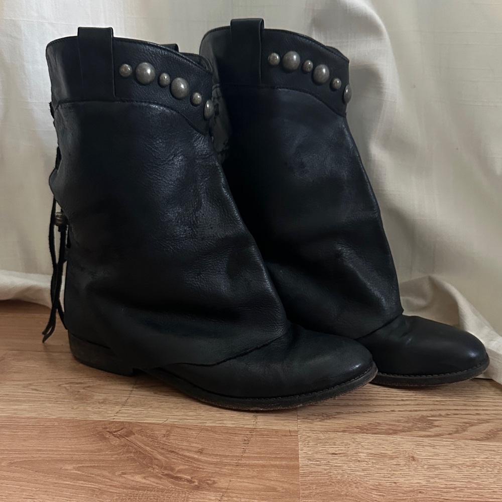 Free People Black Leather Fold Over/ Slouch Boots